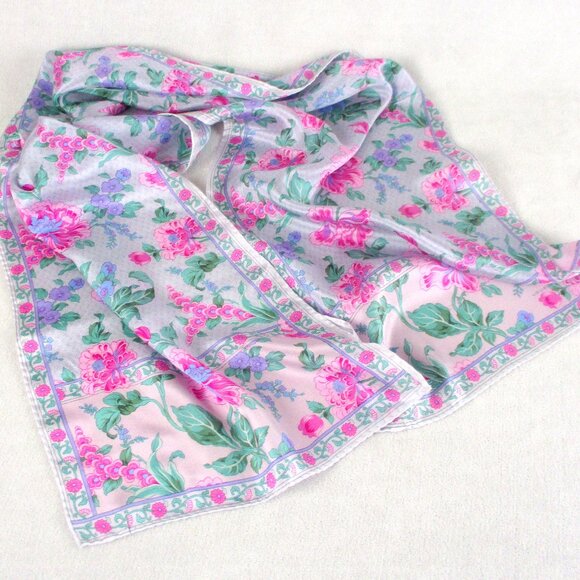 Five Vintage 1980s Liz Claiborne Silk Scarves Flowers and Stripes - Picture 4 of 7